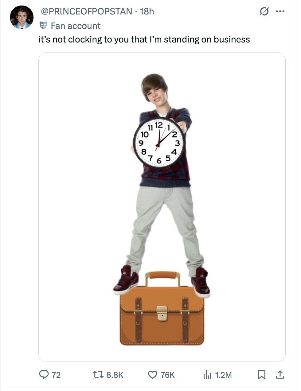 @PRINCEOFPOPSTAN . 18h S ... Fan account it's not clocking to you that I'm standing on business 9 8 10 7 11 12 6 5 1 4 2 3 72 8.8K 76K del 1.2M