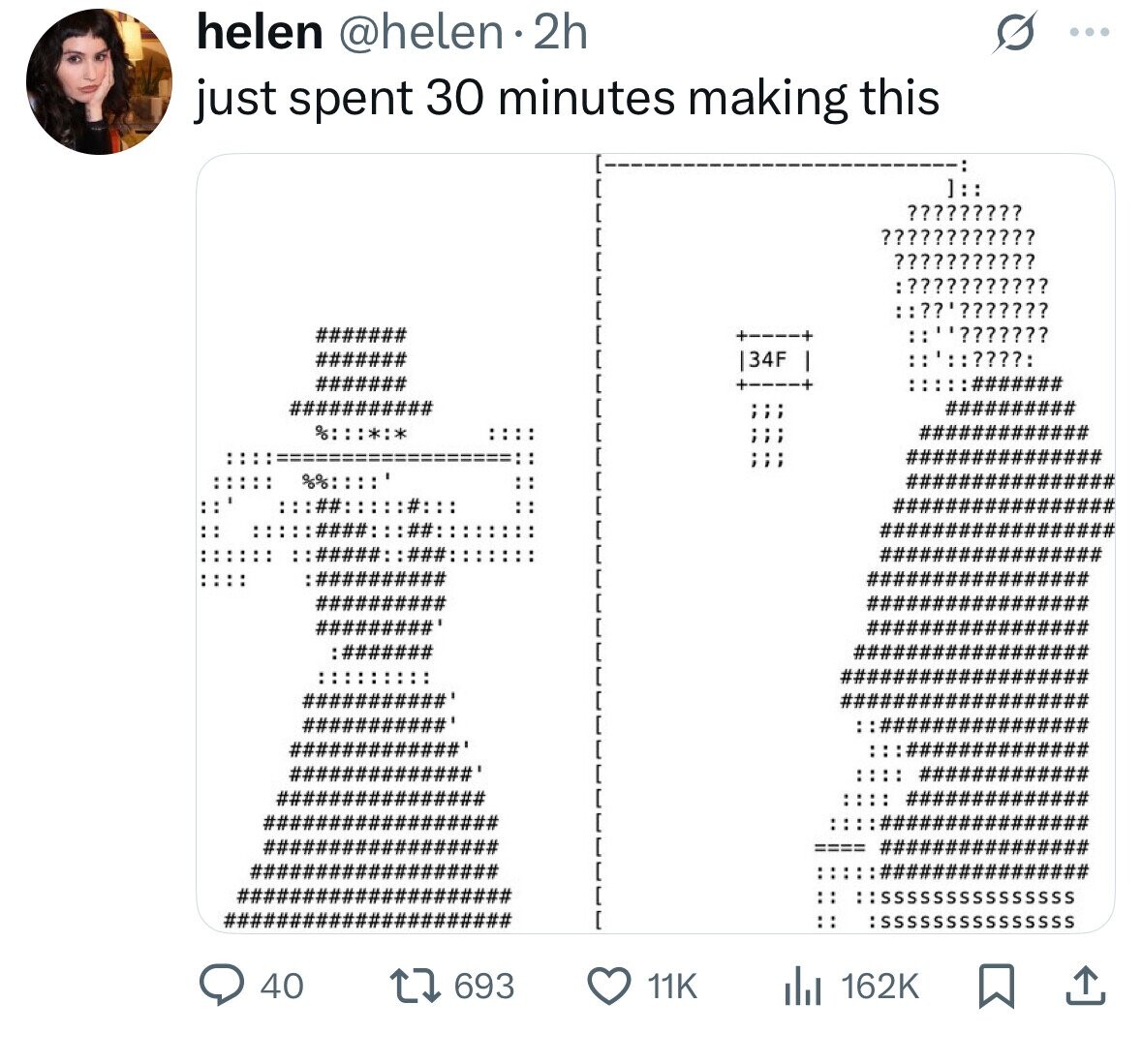 helen @helen 2h ... just spent 30 minutes making this ????????? ???????????? ??????????? ??????????? TO ... 34F 6% :SSSSSSSSSSSSSSS 11K 40 693 del 162K 