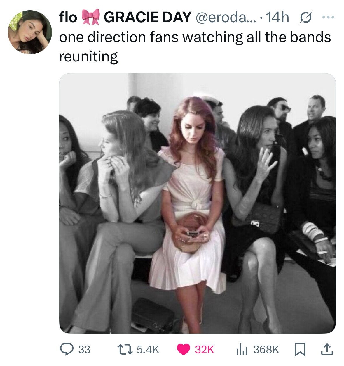 flo GRACIE DAY @eroda... . 14h s ... one direction fans watching all the bands reuniting 33 5.4K 32K 368K 