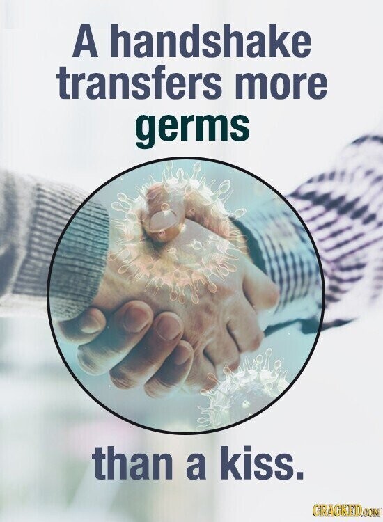 A handshake transfers more germs than a kiss. GRAGKED.COM