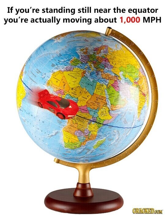 If you're standing still near the equator you're actually moving about 1,000 MPH ALGERIA SUDAR CHAO HYGER FRADLA - - ..... GRACKED.COM
