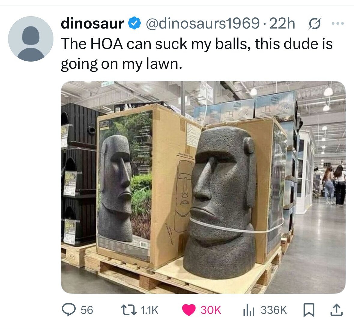 dinosaur @dinosaurs1969.22h S ... The HOA can suck my balls, this dude is going on my lawn. STUE 56 1.1K 30K 336K