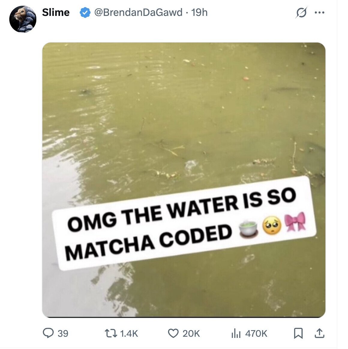 Slime @BrendanDaGawd . 19h S ... OMG THE WATER IS so MATCHA CODED 39 1.4K 20K 470K