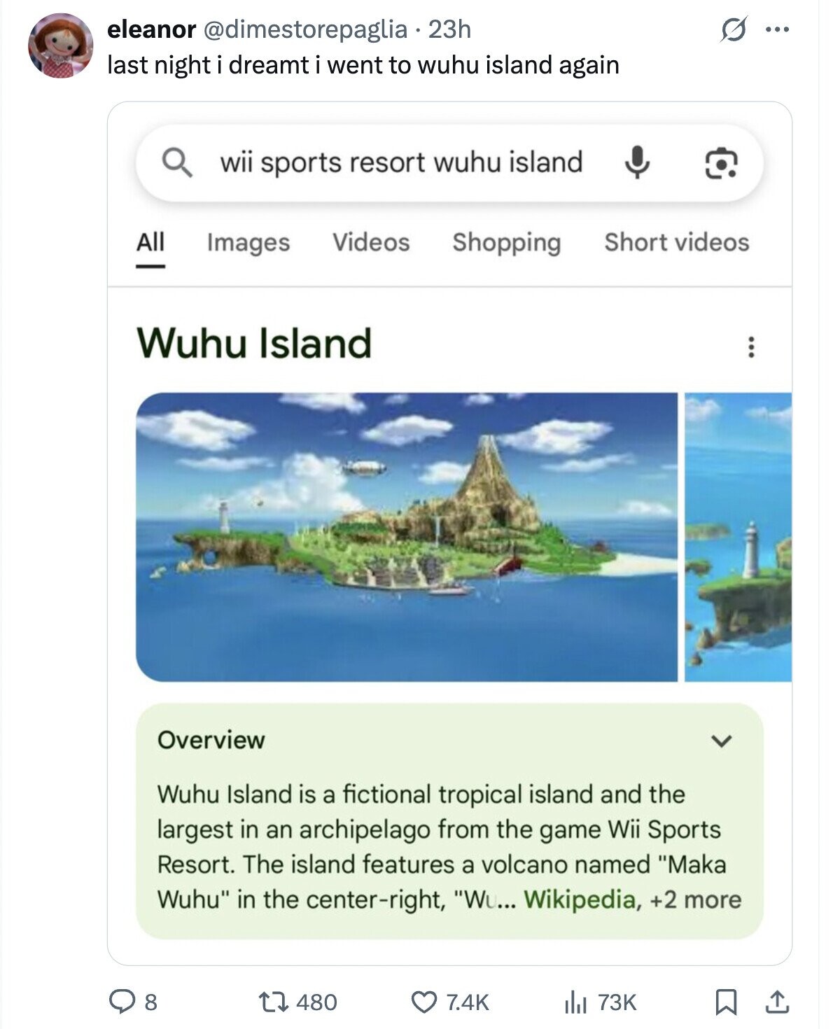 eleanor @dimestorepaglia 23h ... last night i dreamt i went to wuhu island again wii sports resort wuhu island Short videos All Videos Images Shopping Wuhu Island Overview Wuhu Island is a fictional tropical island and the largest in an archipelago from the game Wii Sports Resort. The island features a volcano named Maka Wuhu in the center-right, Wu... Wikipedia, +2 more 480 7.4K 73K 8 