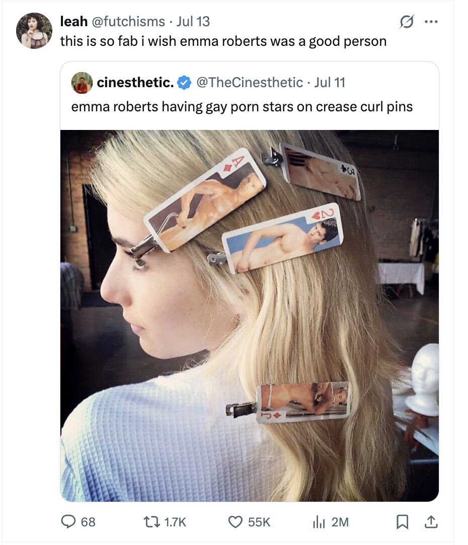 leah @futchisms Jul 13 G ... this is so fab i wish emma roberts was a good person cinesthetic. @TheCinesthetic Jul 11 emma roberts having gay porn stars on crease curl pins A to 2 68 1.7K 55K del 2M