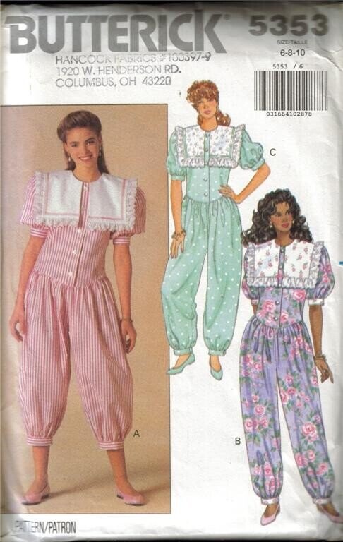 BUTTERICK 5353 SIZE/TAILLE 6-8-10 HANCOCK FABRICS 160397-9 1920 W. HENDERSON RD. 5353 / 6 COLUMBUS, OH 43220 031664102878 с A в PATTERN/PATRON 