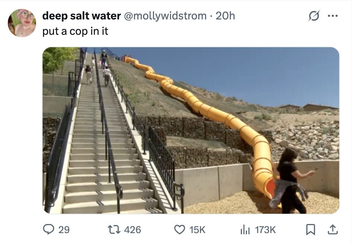 deep salt water @mollywidstrom - 20h ... put a cop in it 29 426 15K del 173K