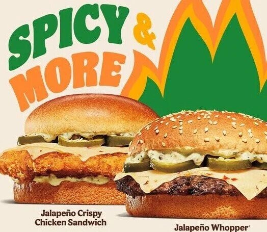 & SPICY MORE Jalapeño Crispy Chicken Sandwich Jalapeño Whopper 