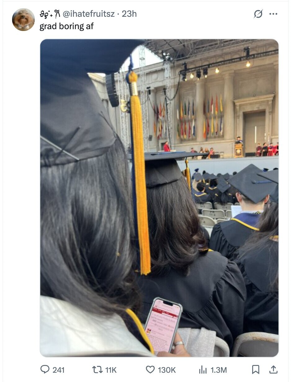 Ig+ % @ihatefruitsz. 23h S ... grad boring af 241 11K 130K 1.3M 