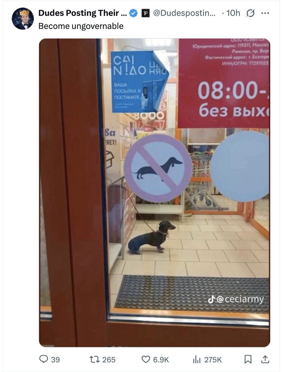 Dudes Posting Their ... 7 @Dudespostin... . 10h s ... Become ungovernable ООО «Союз S Юридический адрес: 119311, Москва Раменки, пр. Вер C41 Фактический адрес: г. Екатери ИНН/ОГРН: 77297053 N!ÃO НЯО ЦZ ВАША ПОСЫЛКА в ПОСТАМАТЕ 08:00- - - без вых 30 TOBAPOB ва ЯЕТ! J. @ ceciarmy 39 265 6.9K del 275K 