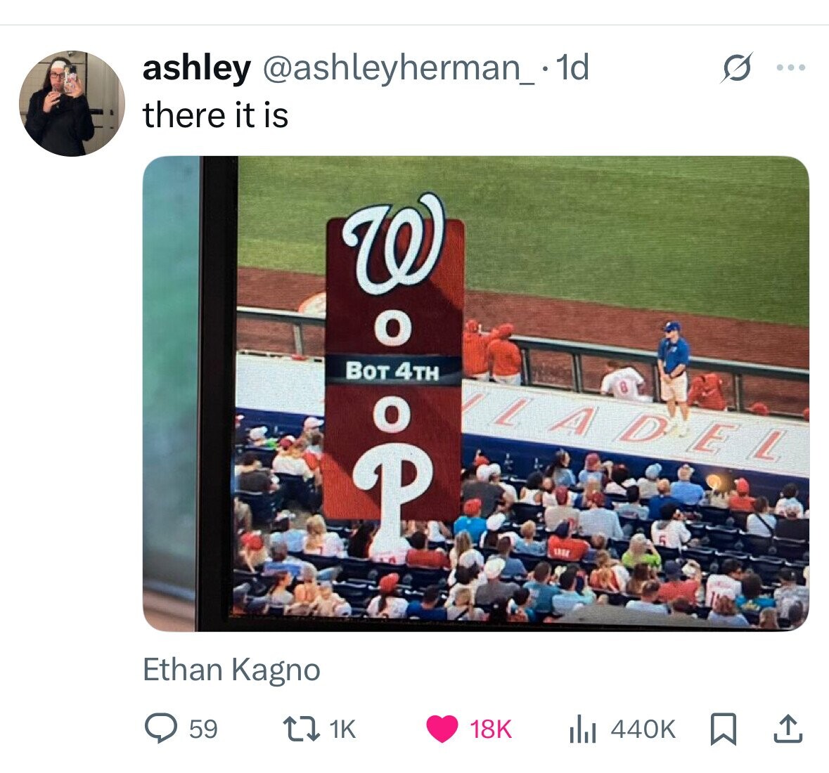 ashley @ashleyherman_.1d S ... there it is W o Вот 4TH LADEL 0 o P LEGA Ethan Kagno 59 1K 18K 440K 