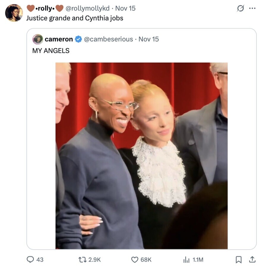 @rollymollykd Nov 15 s ... .rolly. Justice grande and Cynthia jobs cameron @cambeserious Nov 15 MY ANGELS 43 2.9K 68K 1.1M 