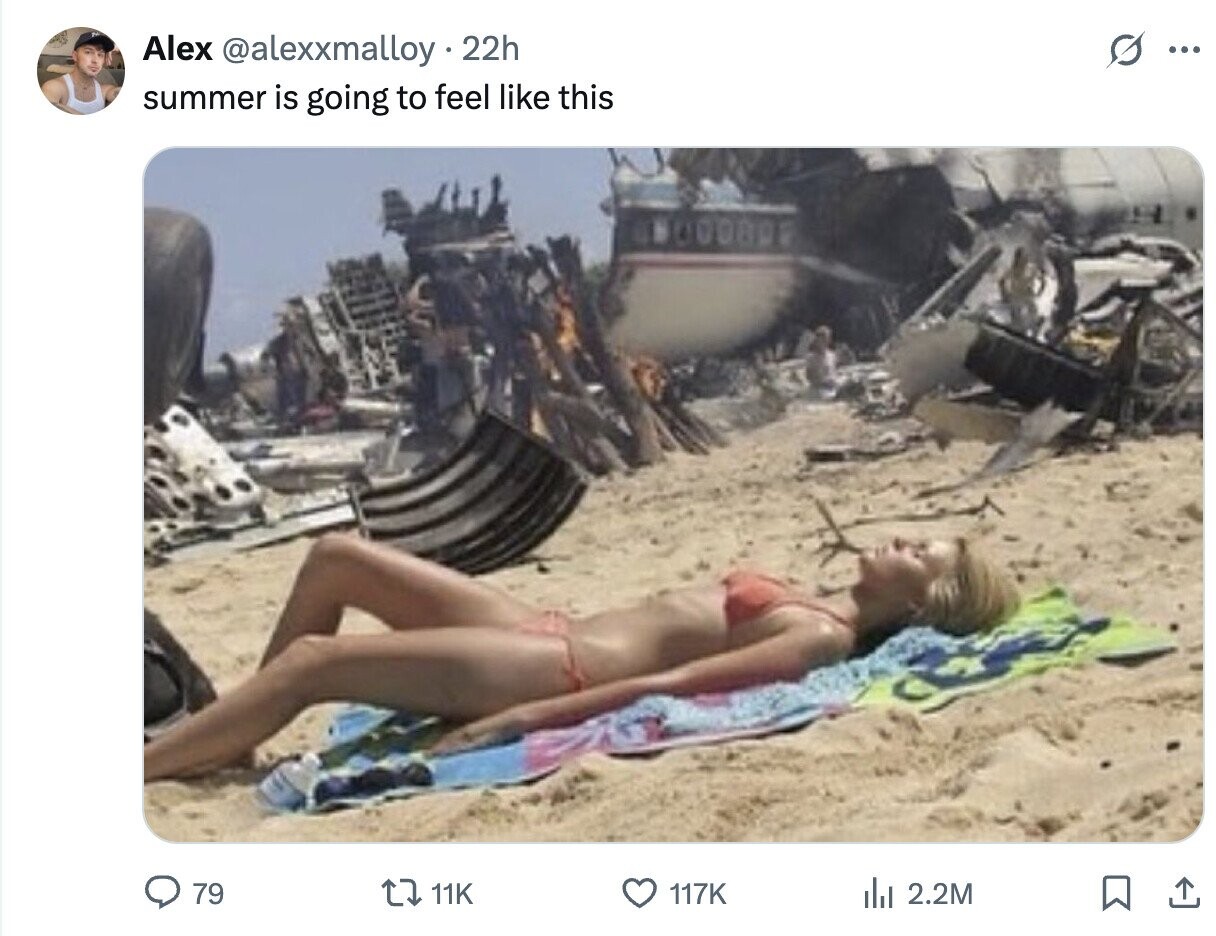 s ... Alex @alexxmalloy 22h summer is going to feel like this 79 11K 117K del 2.2M