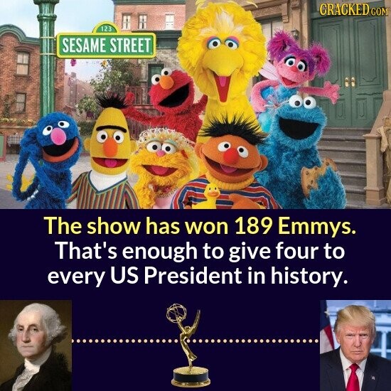 CRACKED COM 123 SESAME STREET The show has won 189 Emmys. That's enough to give four to every US President in history.