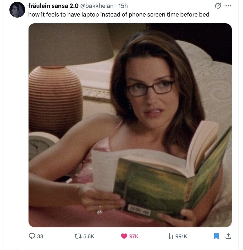 fräulein sansa 2.0 @bakkheian 15h G ... how it feels to have laptop instead of phone screen time before bed 10 new 33 5.6K 97K 991K 