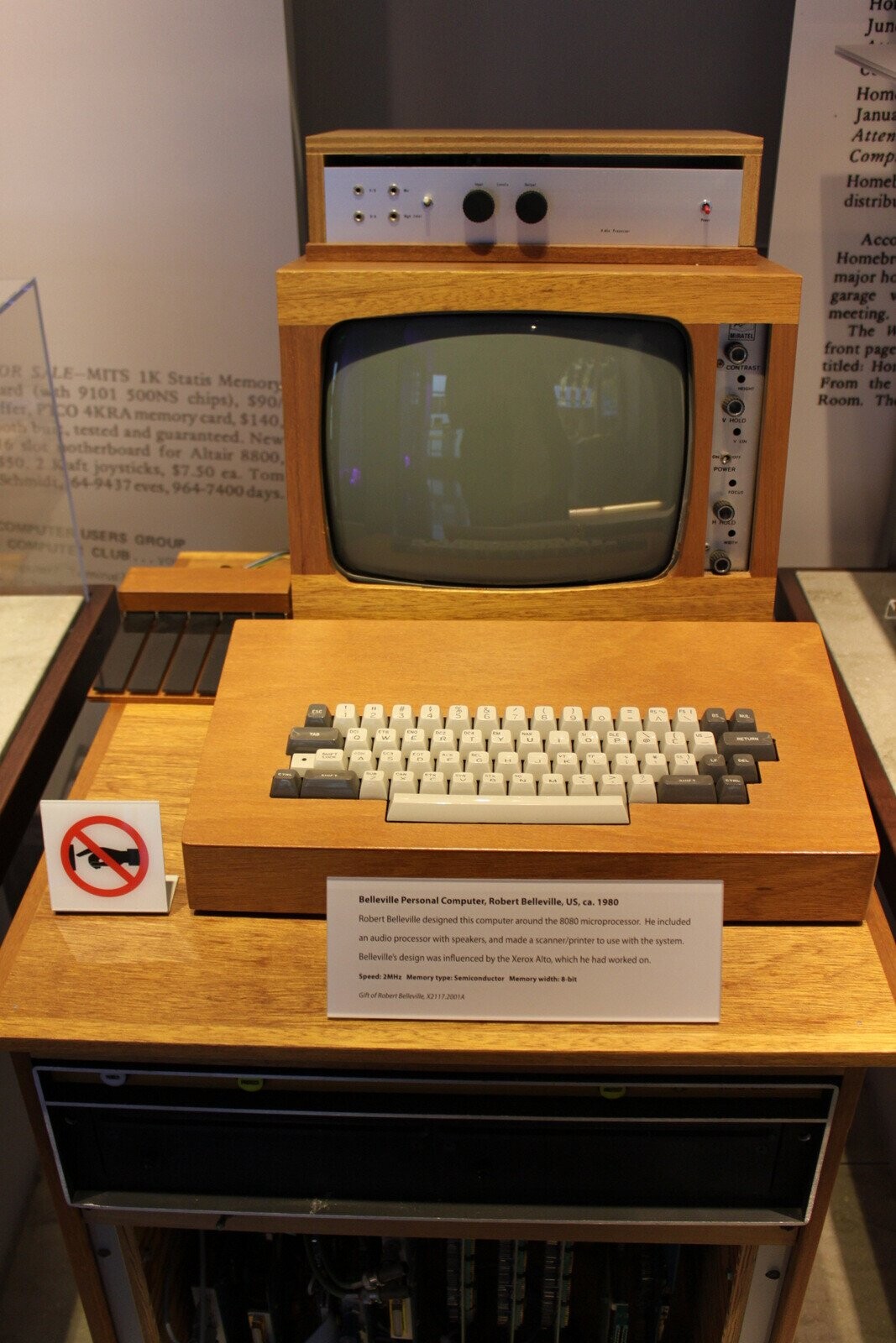 HOMAN Jun Hom Janua Atten Comp Homeb distribut Account Homebr major h garage meeting. The и MIRATEL front page titled: CONTRAST From the OR SALE-MITS 1K Statis Memory Room. Th and (with 9101 500NS chips), $90 ffer, POCO 4KRA memory card, $140 V HOLD oth buic. tested and guaranteed. New 6 slot otherboard for Altair 8800, POWER 550. 2 Kaft joysticks, $7.50 ca. Tom Schmidt, 64-9437 eyes, 964-7400days РОСИЯ POLO COMPUTER USERS GROUP COMPUTET CLUB WT EM لدى RETURN ne DEL i Belleville Personal Computer, Robert Belleville, US, ca. 1980 Robert Belleville designed this computer around the 8080 microprocessor.