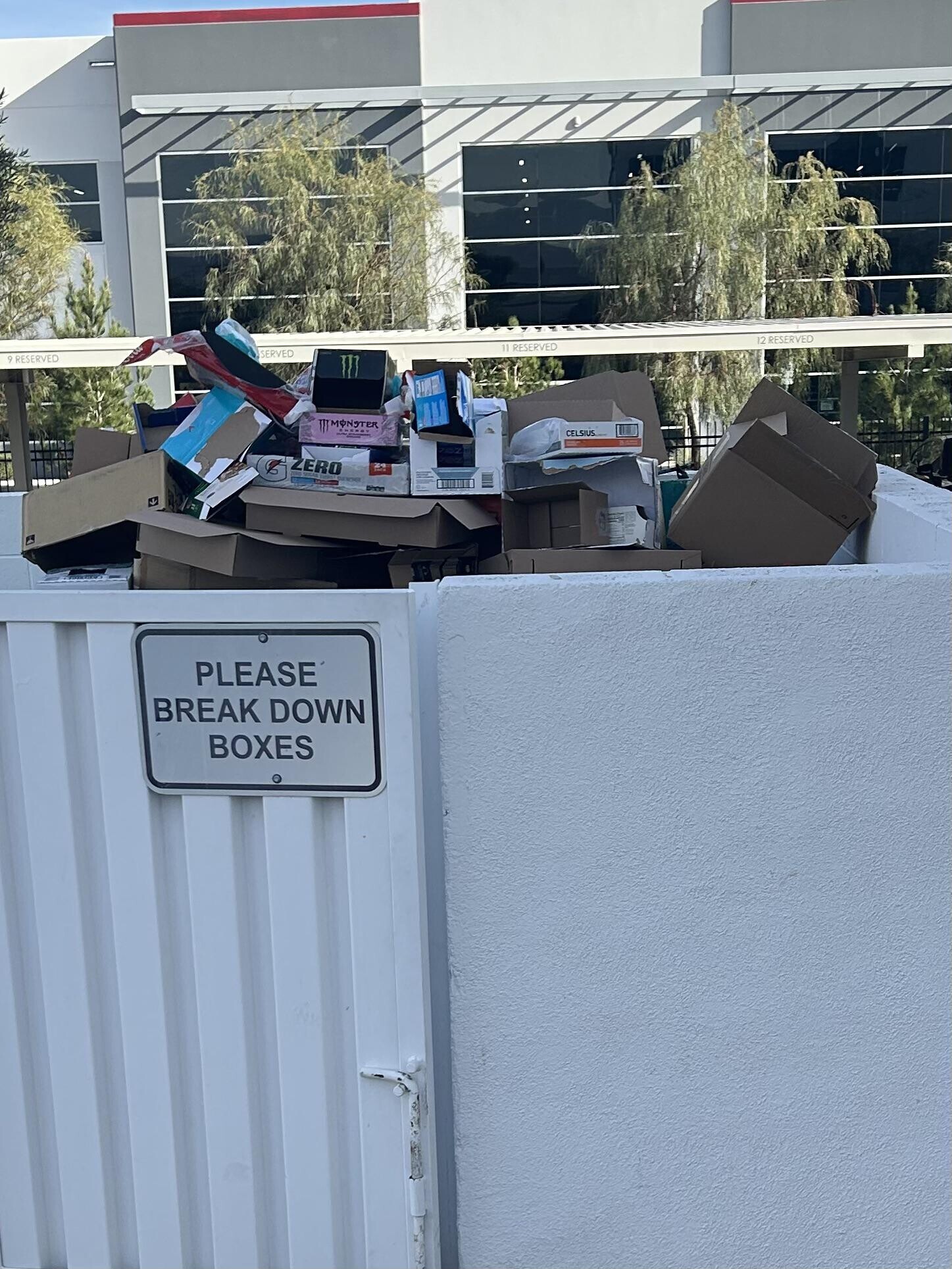 12 RESERVED RESERVED SERVED 9 RESERVED MONSTER CELSIUS ZERO phos PLEASE BREAK DOWN BOXES