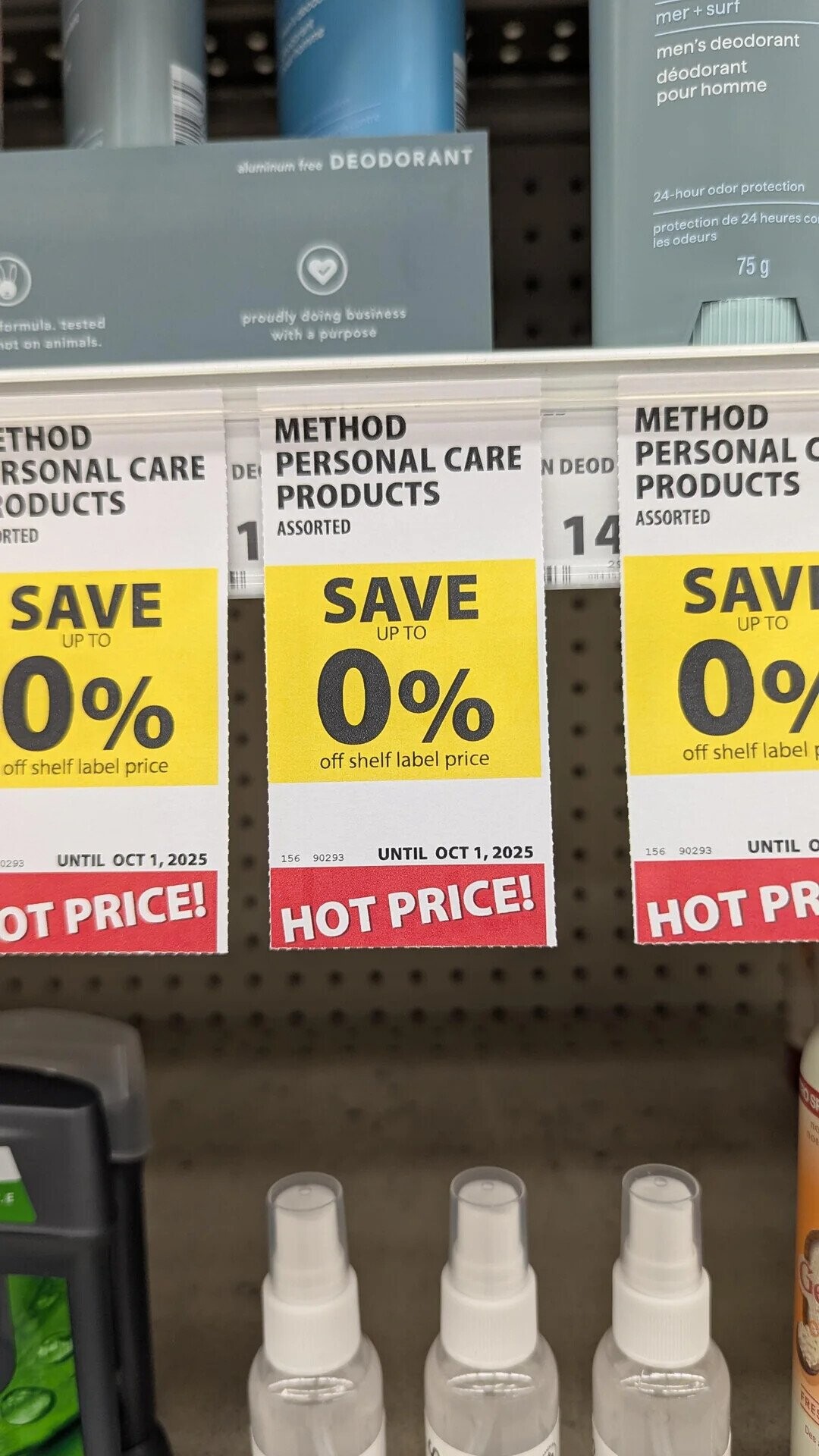 mer + surf men's deodorant déodorant pour homme aluminum free DEODORANT 24-hour odor protection protection de 24 heures co les odeurs 75 g formula. tested proudly doing business not on animals. with a purpose THOD METHOD METHOD RSONAL CARE DE PERSONAL CARE PERSONAL C N DEOD ODUCTS PRODUCTS PRODUCTS RTED 1 ASSORTED ASSORTED 14 SAVE 2 SAVE SAVI UP TO UP TO UP TO 0% 0% 0% off shelf label price off shelf label price off shelf label 0293 UNTIL OCT 1, 2025 156 90293 UNTIL OCT 1, 2025 156 90293 UNTIL O от PRICE! HOT PRICE! HOT PR The ВО