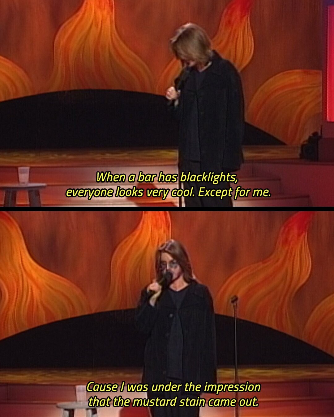 When a bar has blacklights, everyone looks very cool. Except for me. Cause I was under the impression that the mustard stain came out.