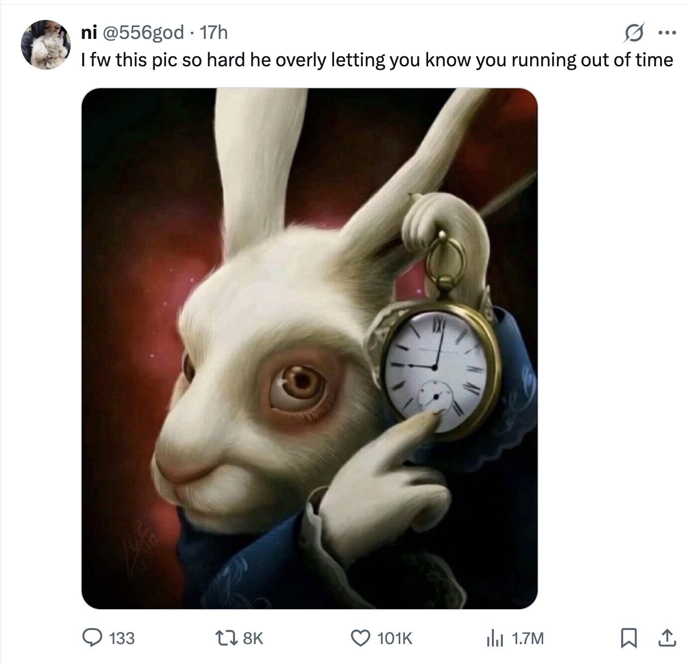 ni @556god 17h s ... I fw this pic so hard he overly letting you know you running out of time 133 8K 101K del 1.7M 