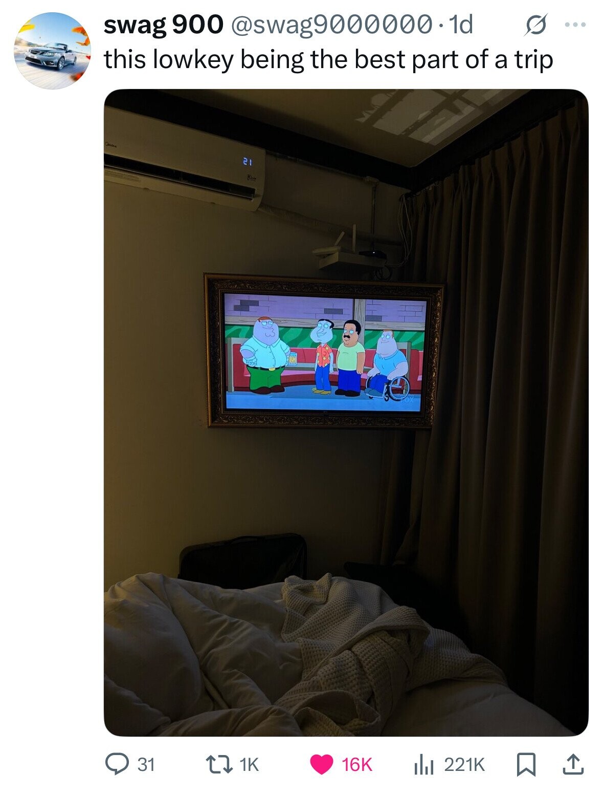 swag 900 @swag9000000.1d s ... this lowkey being the best part of a trip Good 21 31 1K 16K del 221K 