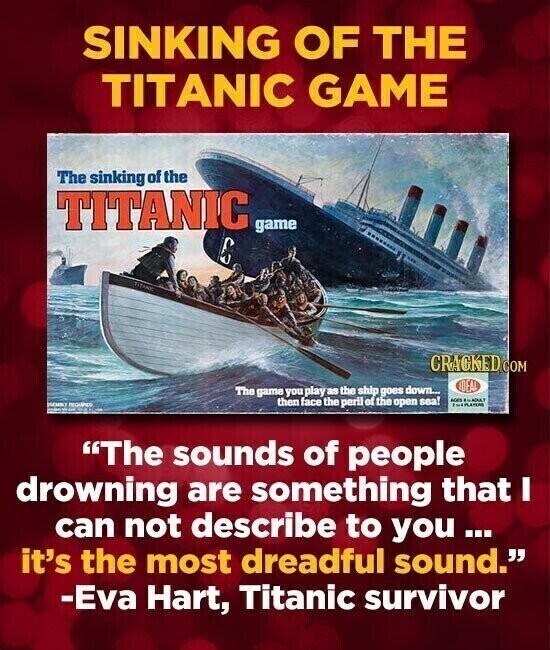 SINKING OF THE TITANIC GAME The sinking of the TITANIC game TITANIC CRACKED.COM IDEAL The game you play as the ship goes down... then face the perll of the open sea! ADES HEMBO REQUIRED INEPLATERS - The sounds of people drowning are something that I can not describe to you ... it's the most dreadful sound. -Eva Hart, Titanic survivor