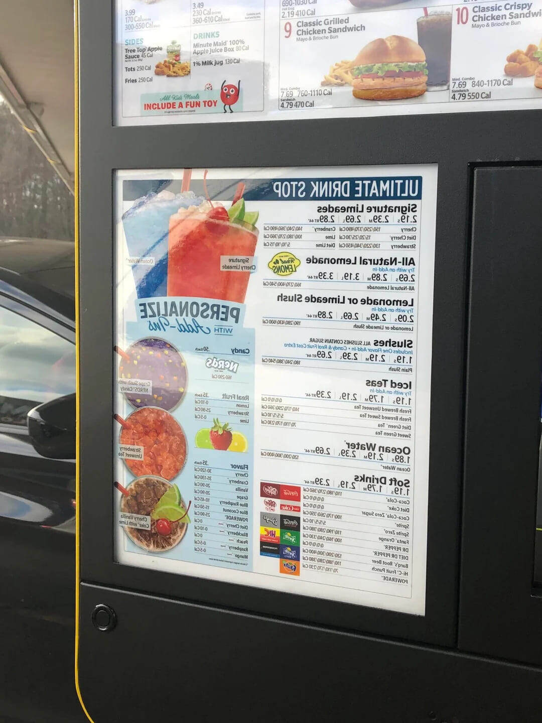 690-1030car 3.49 Her Ded Classic Crispy 3.99 230 Cal 2.19 410 Cal - - Chicken Sandwi 170 Cal 360-610 Cal 10 Classic Grilled 300-550 Cal 9 Mayo & Brioche Bun Chicken Sandwich DRINKS Mayo& Brioche Bun SIDES Minute Mald 100% Tree Apple Sauce TOP AS Apple juice Box 80 Cal 1% Milk jug 130 Cal Tots 250 Cal Fries 250 Cal Med Combo 840-1170 Cal 7.69 Med Combo Sandwich 7.69 760-1110 Cal 4.79 550 Cal All Kids Meals Sandwich 4.79470 Cal INCLUDE A FUN TOY - 90TS ХИӀЯД ETAMITJU ea.s MEE.S et.s to OPAIDAE OAS OAI 9miJ toia smijisia اء - last absemi.it IT ГЕМОИЗ nl-bbAno ritiw VIT AATE ٤٤.٤ ,et.٤