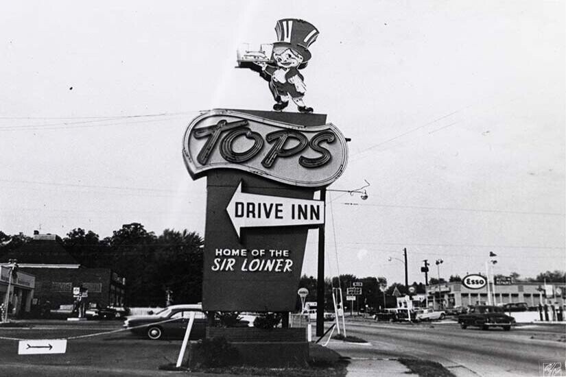 TOPS DRIVE INN HOME OF THE SIR LOINER Esso RETAIRS