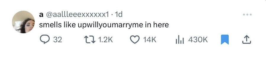 a @aallleeexxxxxx1 - dd smells like upwillyoumarryme in here 32 1.2K 14K 430K 