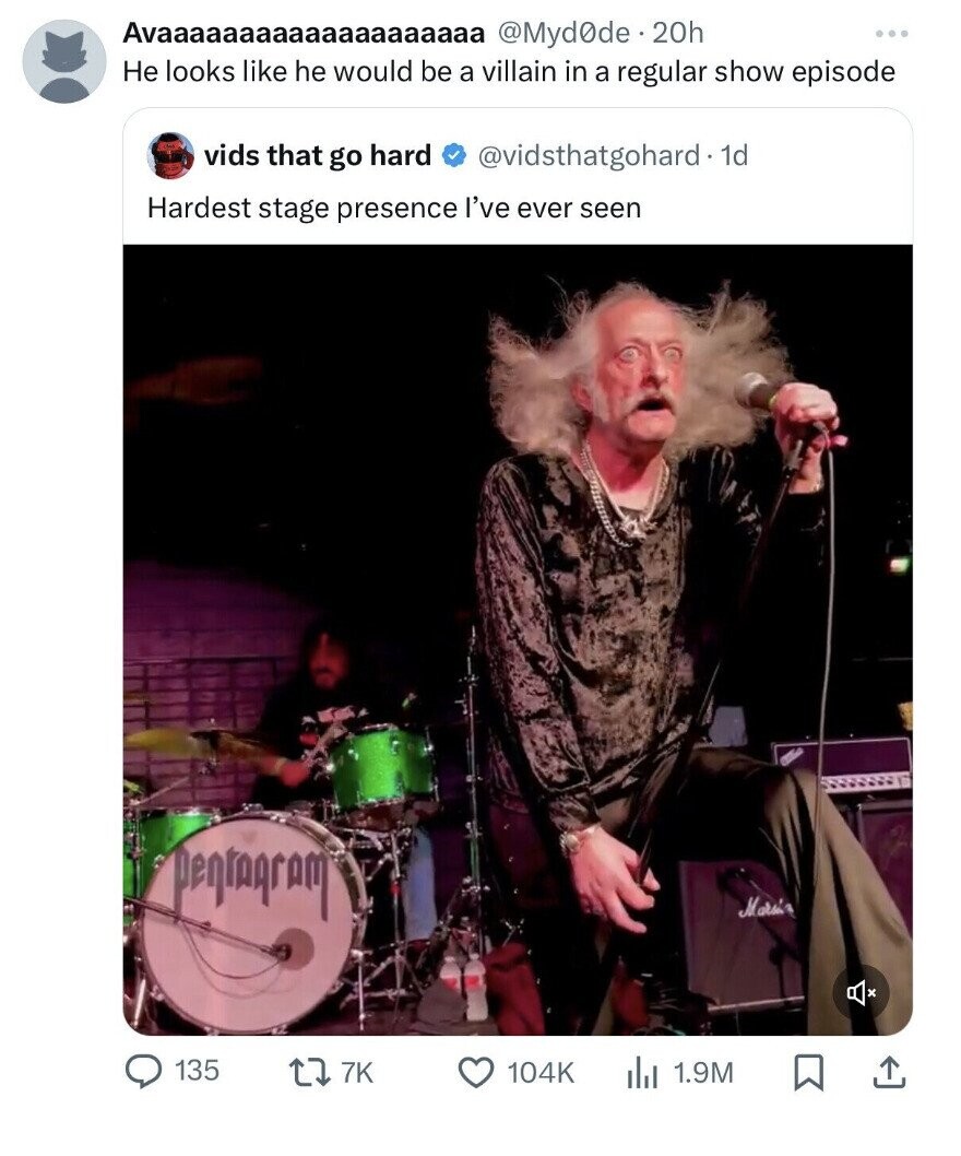 @Myd0de.20h Не looks like he would be a villain in a regular show episode vids that go hard @vidsthatgohard. dd Hardest stage presence I've ever seen pentagram Marsin 135 7K 104K 1.9M 
