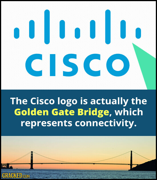 CISCO The Cisco logo is actually the Golden Gate Bridge, which represents connectivity. CRACKED COM