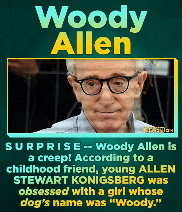 Woody Allen ORACKEDCO COM SURPRISE--WoOdY Allen is a creep! to a childhood friend, young ALLEN STEWART KONIGSBERG was obsessed with a girl whose dog's