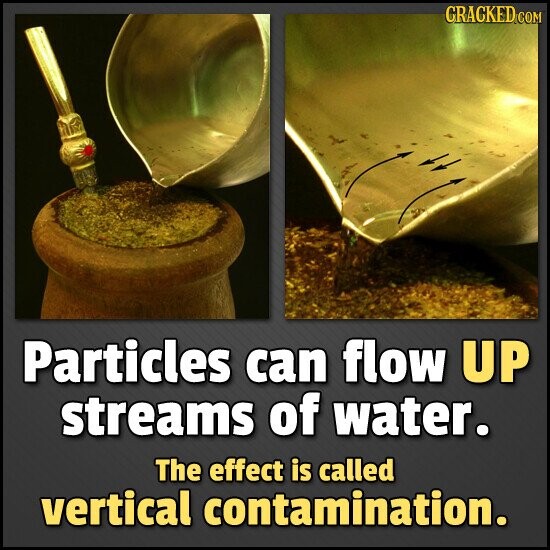 GRACKED.COM Particles can flow UP streams of water. The effect is called vertical contamination.