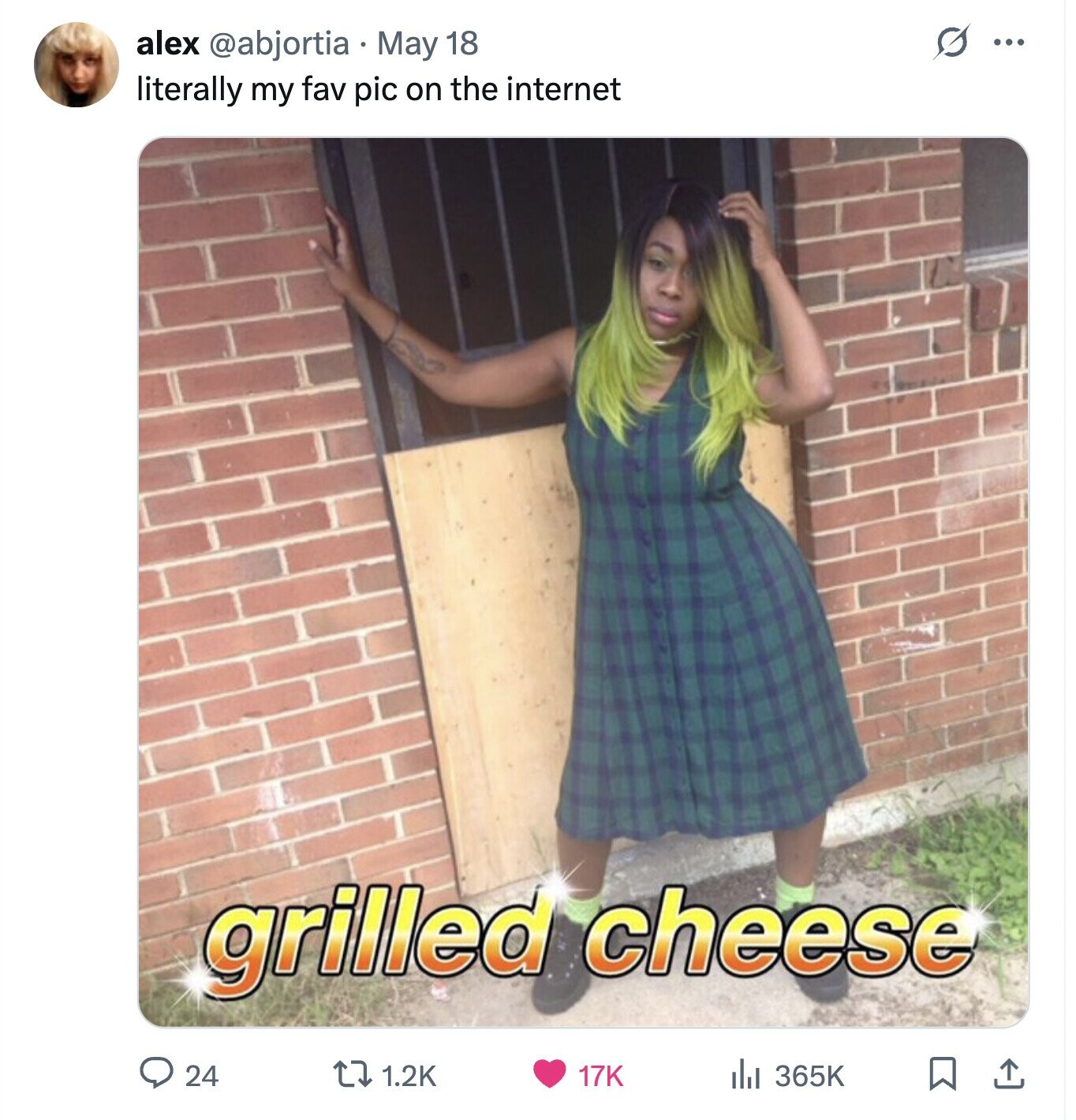 S alex @abjortia May 18 ... literally my fav pic on the internet grilled cheese 24 1.2K 17K del 365K