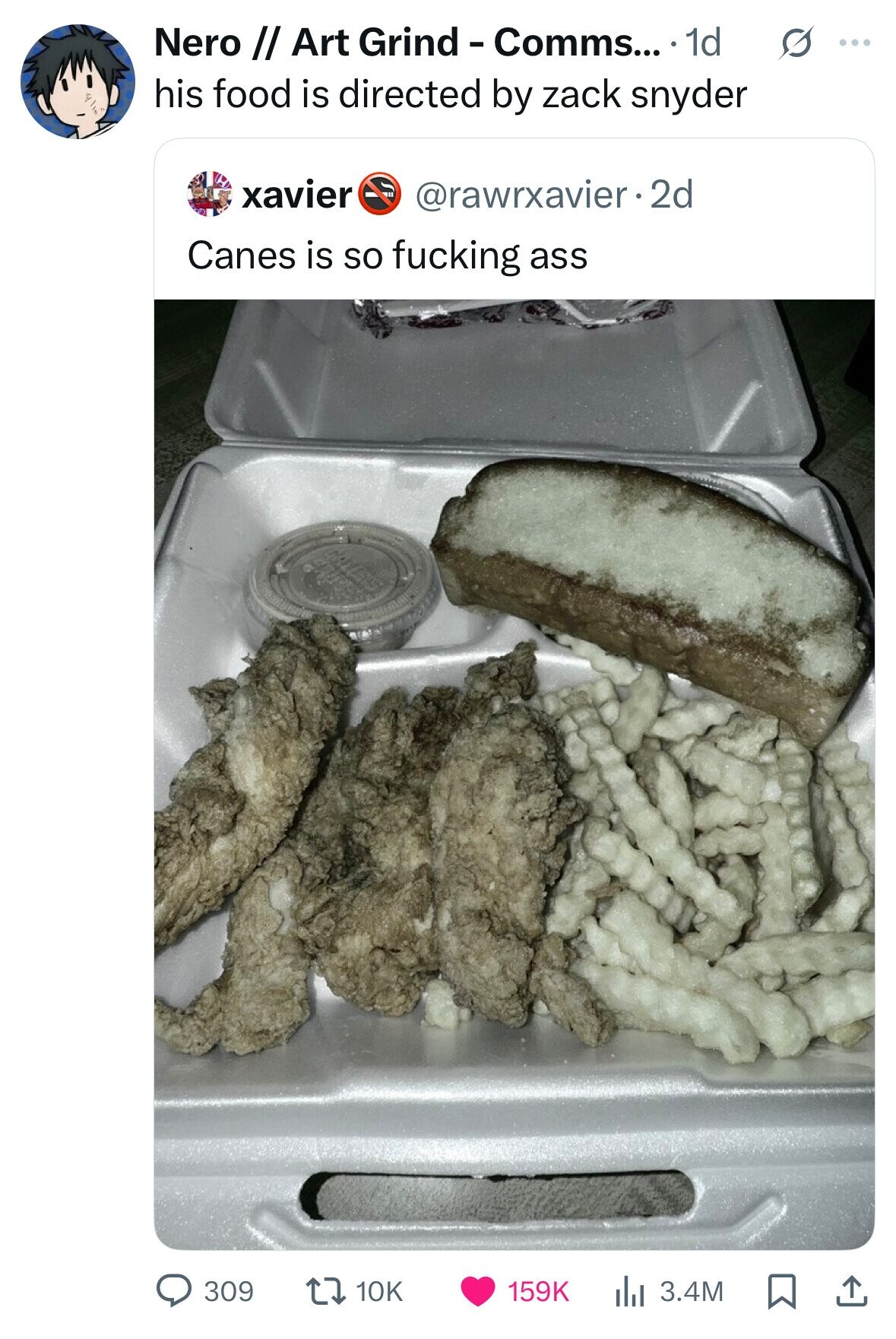 Nero // Art Grind-Comms... 1d s ... his food is directed by zack snyder xavier @rawrxavier.2d Canes is so fucking ass 309 10K 159K 3.4M