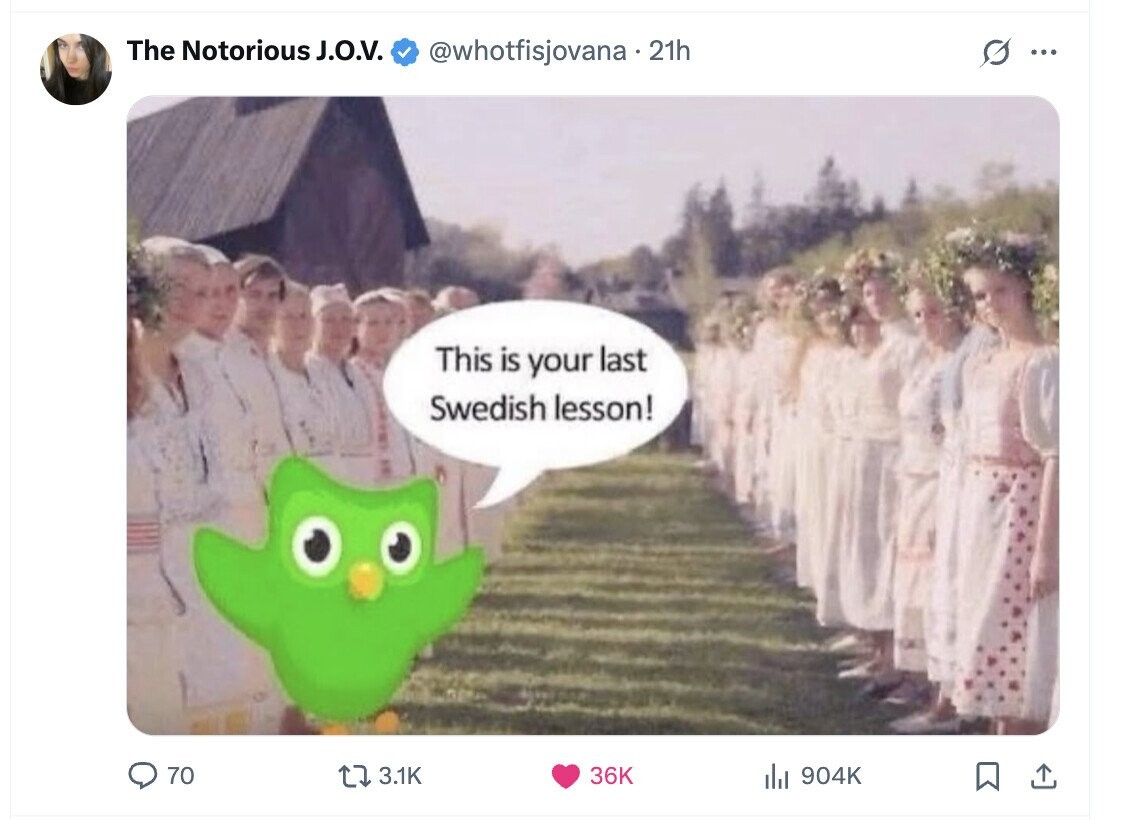 The Notorious J.O.V. @whotfisjovana.21h G ... This is your last Swedish lesson! 70 3.1K 36K del 904K 