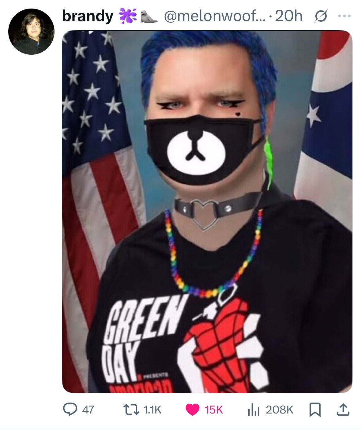 brandy @melonwoof... 20h s ... GREEN DAY PRESENTS American 47 1.1K 15K del 208K