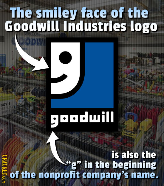 The smiley face of the Goodwill Industries logo GOODWI BOY'S ORT SLEE SHIRTS goodwill CRACKED.COM is also the g in the beginning of the nonprofit company's name.