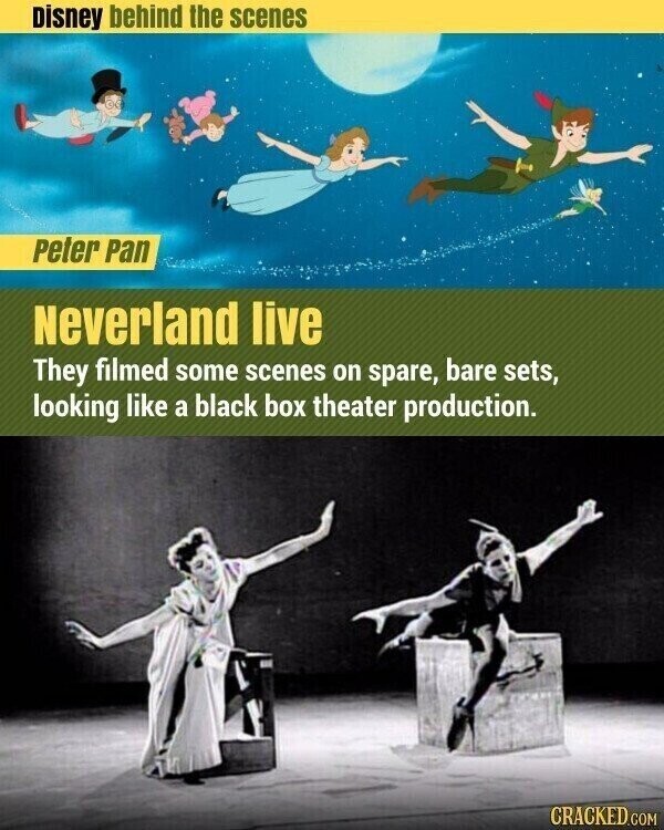 Disney behind the scenes Peter Pan Neverland live They filmed some scenes on spare, bare sets, looking like a black box theater production. CRACKED.COM