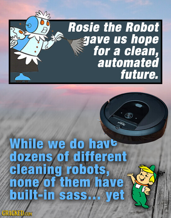 Rosie the Robot gave us hope for a clean, automated future. Johan - While we do have dozens of different cleaning robots, none of them have built-in sass... yet GRACKED COM