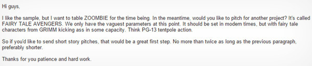 Hi guys, I like the sample. but want to table ZOOMBIE for the tima being In the meantime. would you like to pitch for another project? It's called FAI