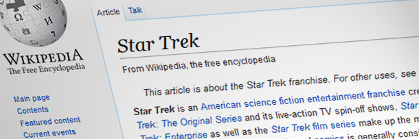 Article Talk 7 Star Trek WIKIPEDIA the free encyclopedia Free Eneyclopedia From Wikipedia The see franchise For other uses the Star Trek This article