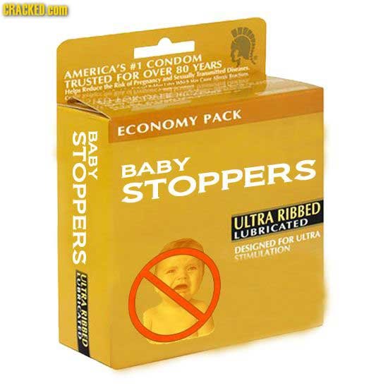CRACKED HO #1 CONDOM YEARS AMERICA'S OVER 80 2es FOR Toosnned TRUSTED Ris Preoncy e Ratuve PACK STOPPERS BABY ECONOMY BABY STOPPERS RIBBED ULTRA LUBRI