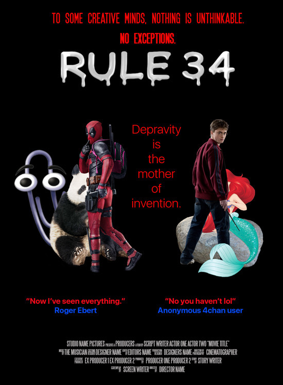 TO SOME CREATIVE MINDS, NOTHING IS UNTHINKABLE. NO EXCEPTIONS. RULE 34 Depravity is the mother of invention. Now I've seen everything. No you haven