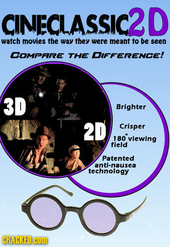 CINECLASSIC2D watch movies the way they were meant to be seen COMPARE THE DIFFERENCE! 3D Brighter 2D Crisper 180 viewing field Patented anti-nausea te