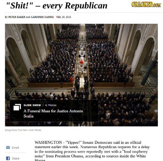Shit! every Republican CRACKEDCO Dy PETER DAKER and CARDINER HARRIS FEE. 20.2016 SLIDE SHOW PhoO A Funeral Mass for Justice Antonin Scalia Doet SIST