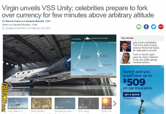 Virgin unveils VSS Unity; celebrities prepare to fork over currency for few minutes above arbitrary altitude By Rachel Crone and Amanda Barnett. CNN V