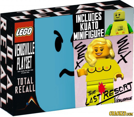 INCLUOES KUATO LEGO MINIFIGURE IUk PLAYET ll mldy ir t TOTAL RECALL THE RESCRT LAST Vavme CRACKEDOON