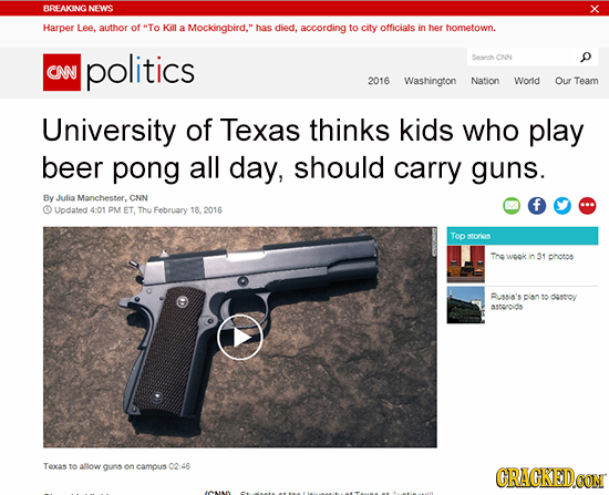 BREAKING NEWS X Harper Lee, author of To KIlL a Mockingbird. has died. according to city officials in her hometown. politics Sah CNN CNN 2016 Washin