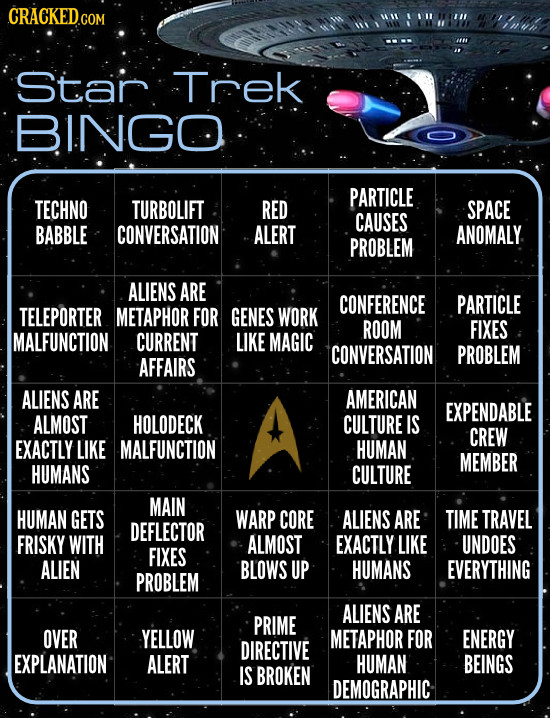CRACKEDGO nh Star Trek BINGO PARTICLE TECHNO TURBOLIFT RED SPACE CAUSES BABBLE CONVERSATION ALERT ANOMALY PROBLEM ALIENS ARE CONFERENCE PARTICLE TELEP